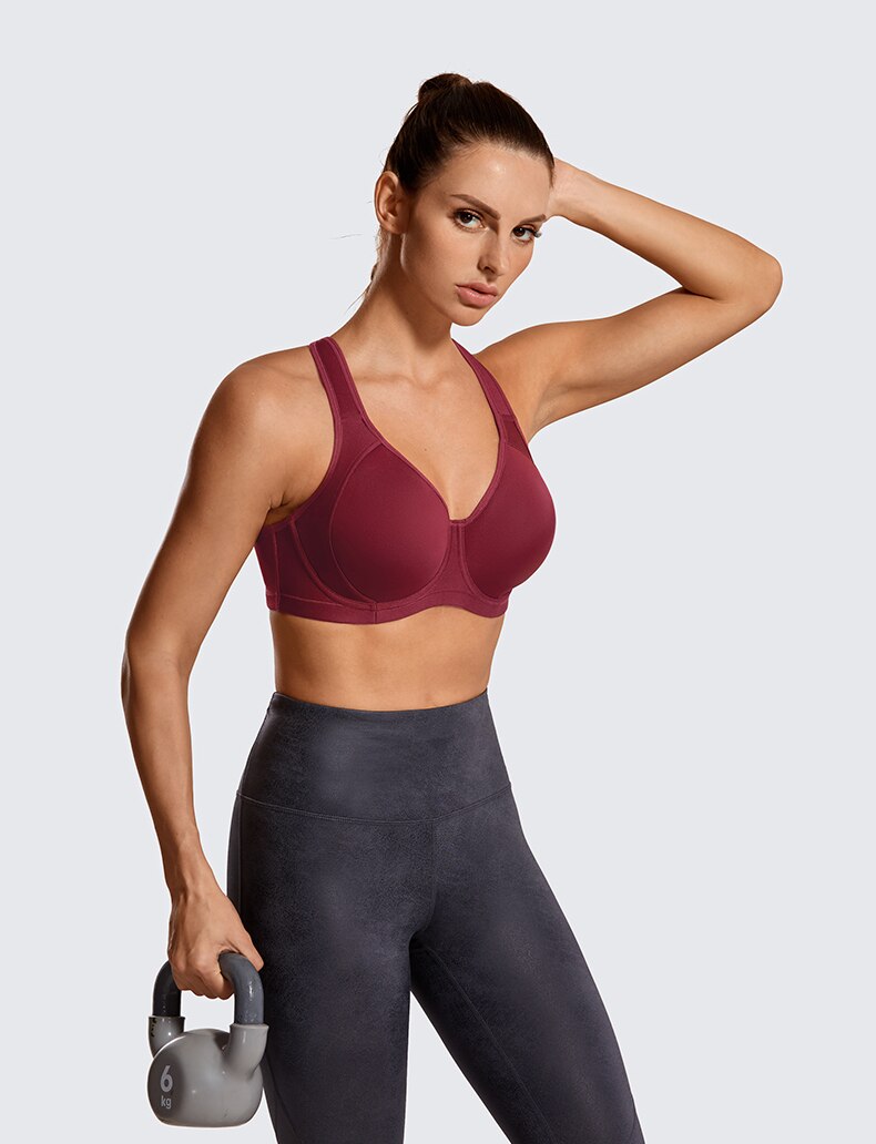 Sienna High Impact Coolmax Molded Cup Underwire Sports Bra | D - H Cup | Red - Blue - Grey