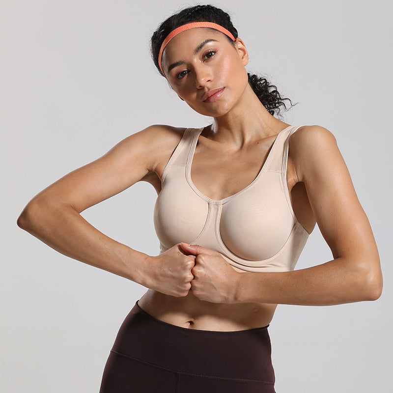 Keyla High Impact Double-layer Outer Underwire Sports Bra| C-G Cup| White - Beige