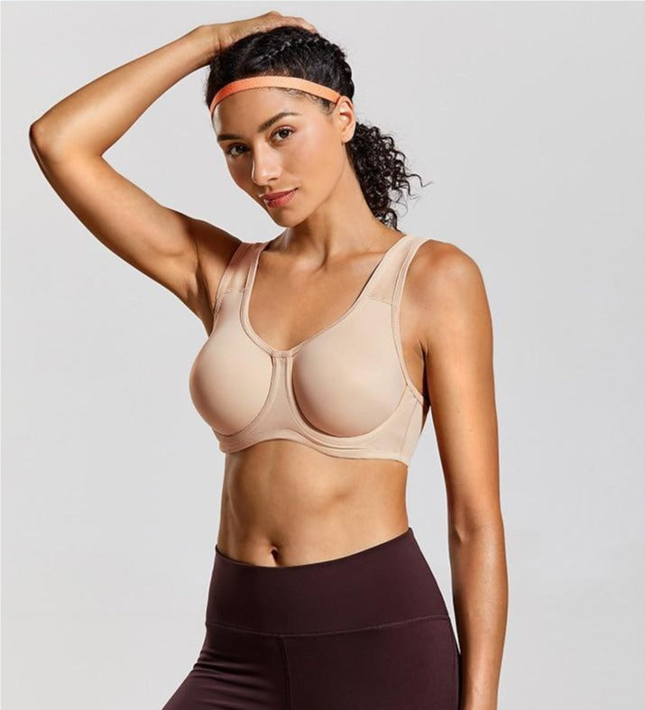 Keyla High Impact Double-layer Outer Underwire Sports Bra| C-G Cup| White - Beige