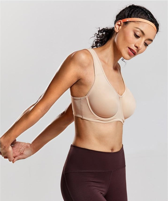 Keyla High Impact Double-layer Outer Underwire Sports Bra| C-G Cup| White - Beige