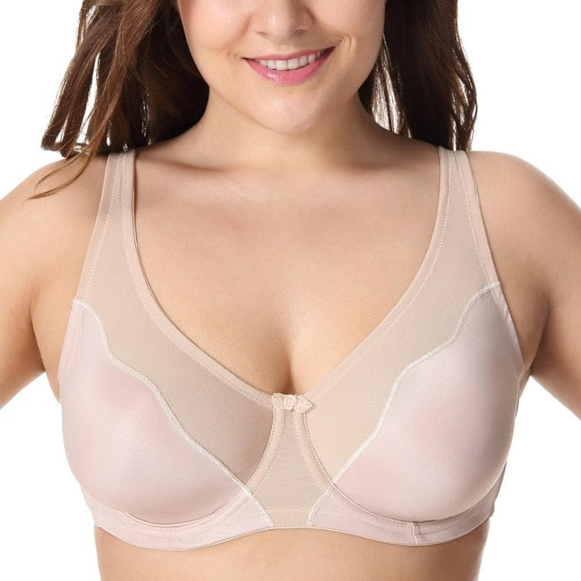 Karina Comfort V-neck Underwire Minimizer Bra| C - F Cup | Beige - Black - White